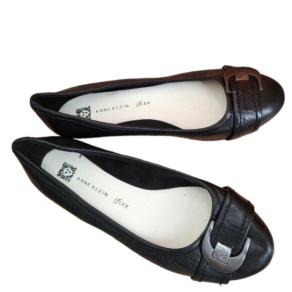 Anne Klein Shoes Woman's Black Leather Upper Balance Size 7.5 Ballet Flat - Picture 2 of 13